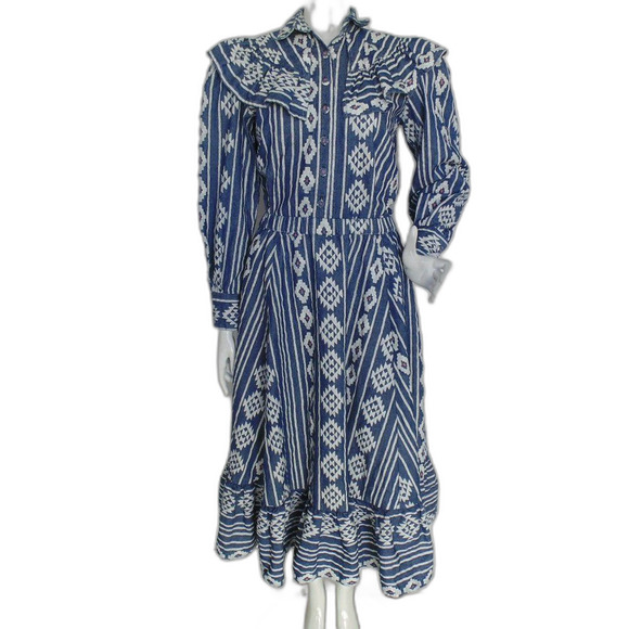 Western Skirt Set, S, 2pc, LS Ruffle shoulder top, Midi Skirt, Tribal Print - Picture 1 of 13